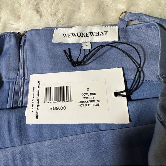 We Wore What Size 2 Silky Blue Cowl Midi Dress Party Club Bridesmaid Wedding - Picture 11 of 16